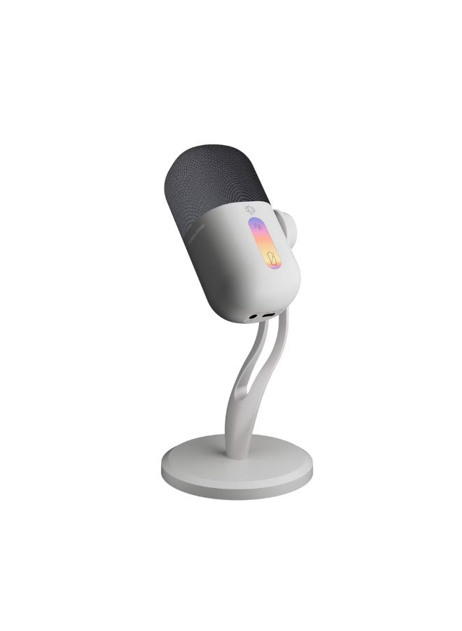 porodo Elyx RGB Condenser Microphone with Noise Suppress Button, Adjustable Angle, Crystal Clear Recording, Mute Button, High Sampling Rate, High-Quality Sound, Plug & Play - White - Image 1